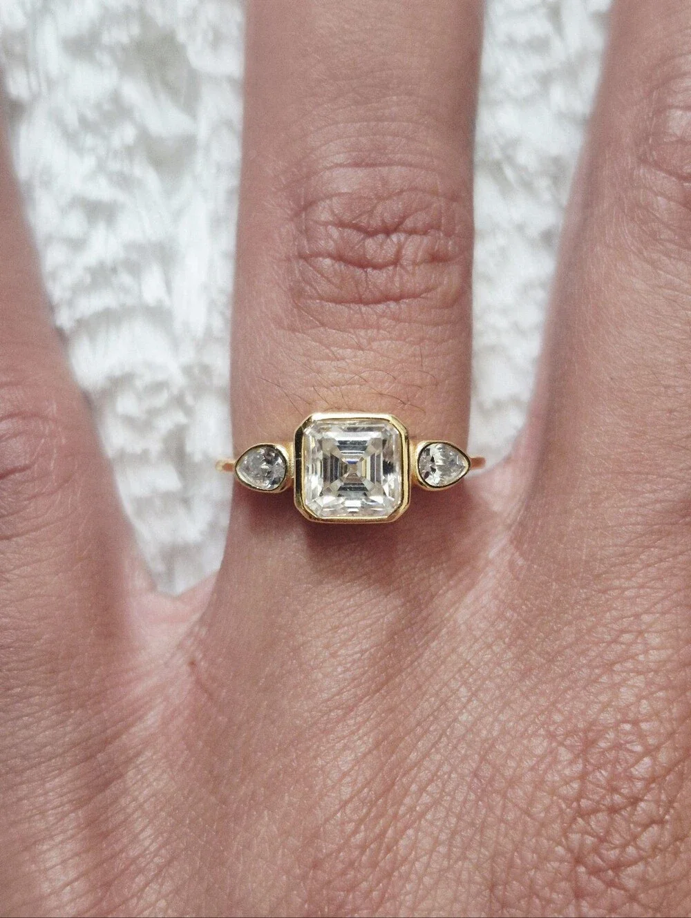 14k Yellow Gold Plated Three Stone Ring